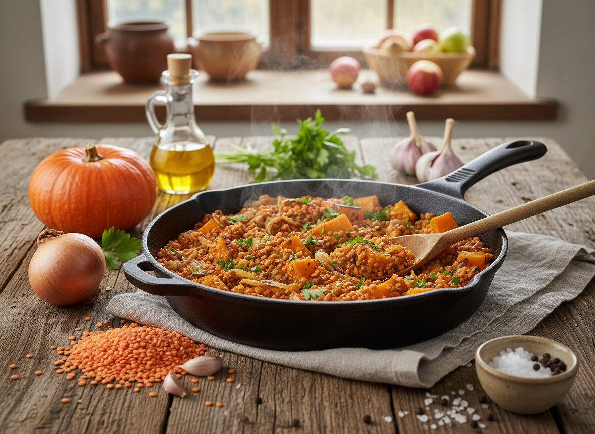 Herbstliche Kürbis-Linsen-Pfanne